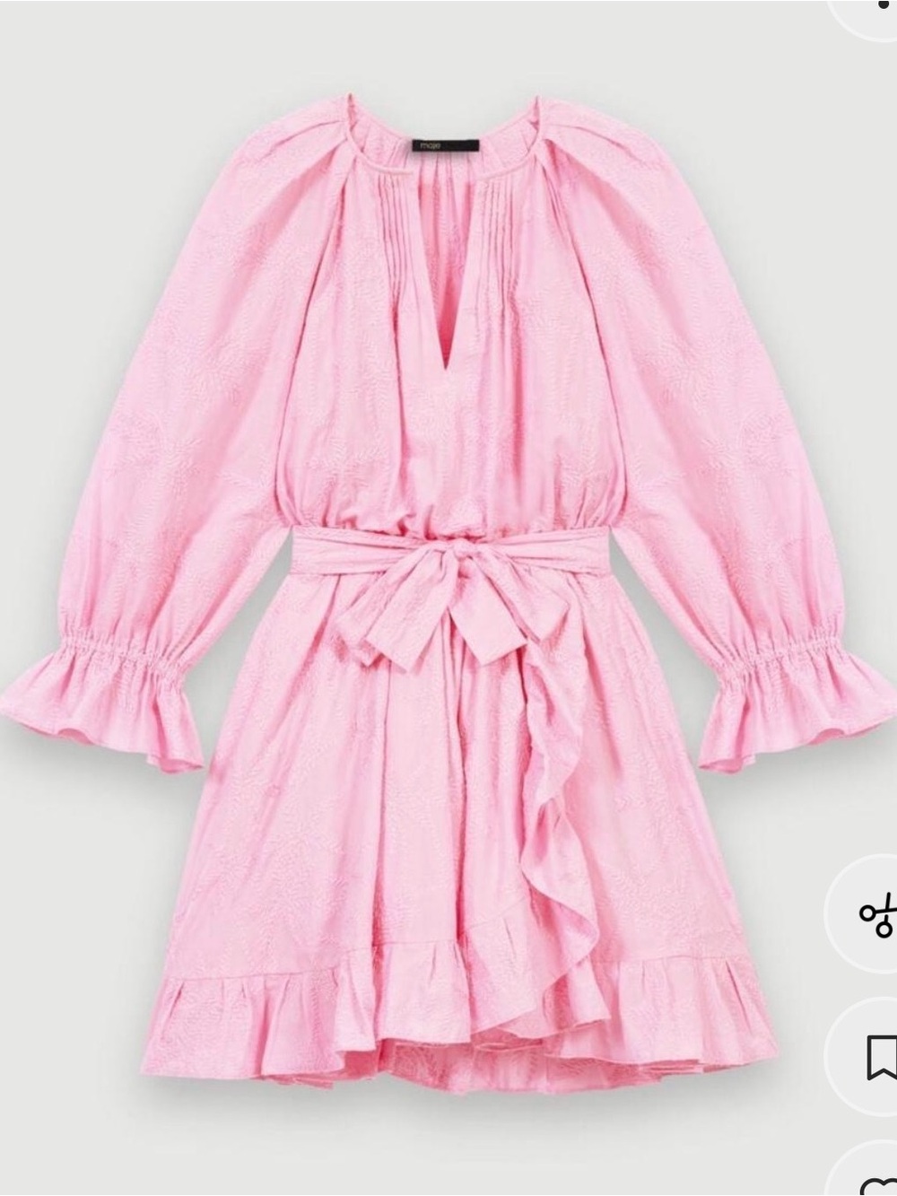 Maje Girls' Pink Ruffle Belted Casual Dress